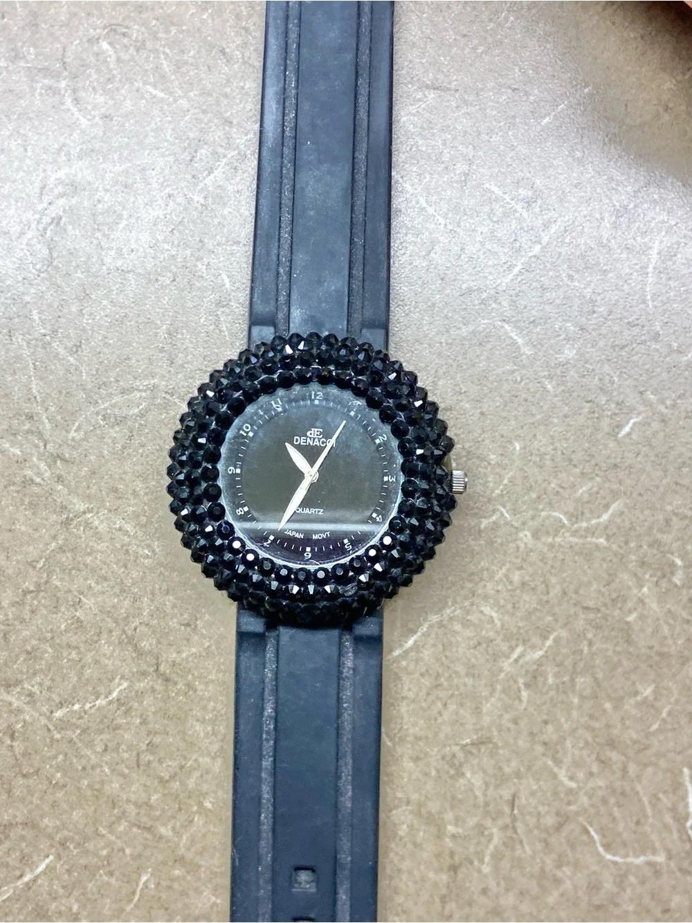 Black Crystal Bezel Quartz Watch
